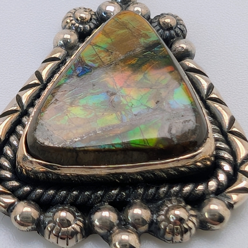 Natural Ammolite S925 Sterling Silver Pendant - Picture 2 of 4